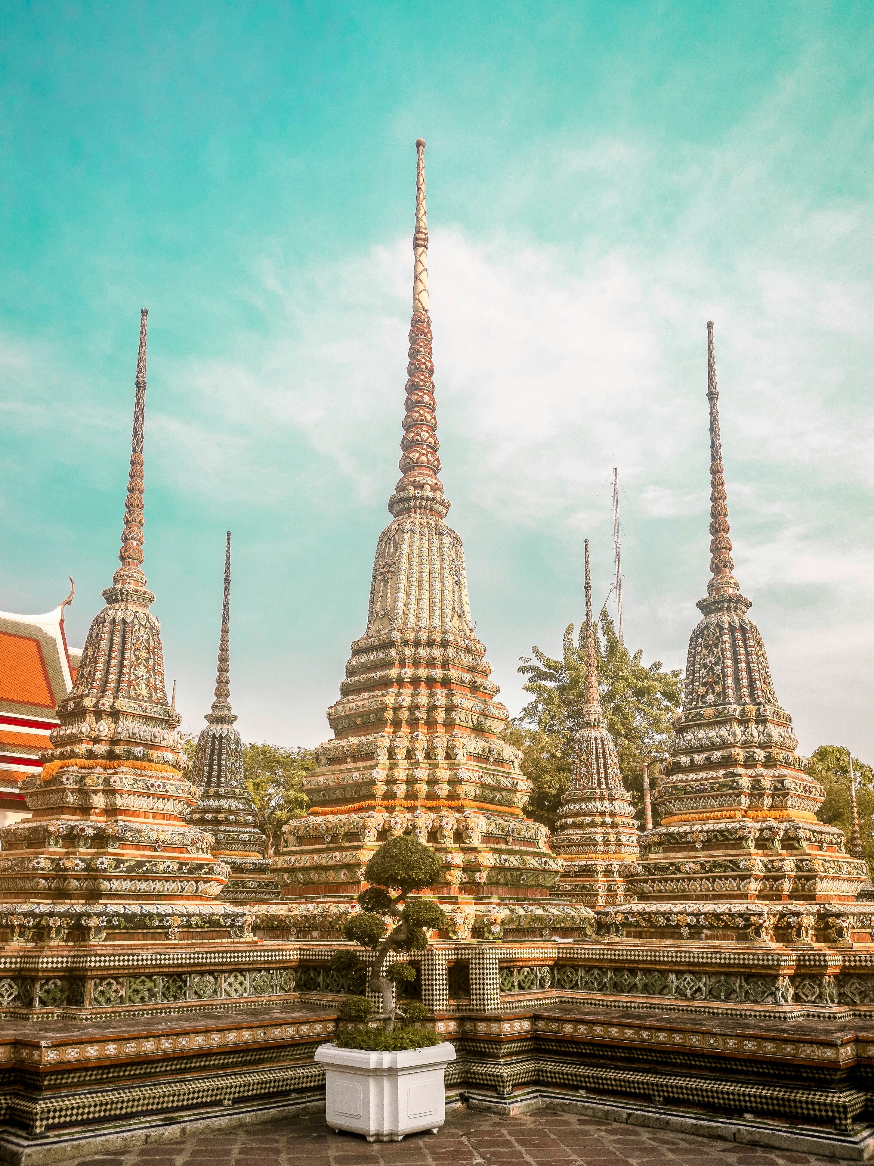 Ornate stupas at a Bangkok temple